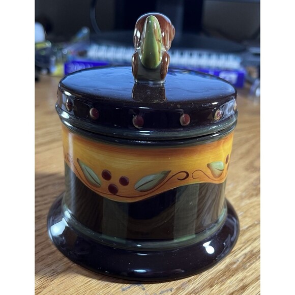 Chocolate Berries Sugar Bowl w/Lid Demdaco Hand Painted 2002 Deb Hrabik Vintage - Picture 3 of 6